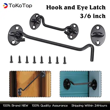 4 inch Hook and Eye Latch,Black Cabin Hook,Stainless Steel Gate Hook Lock,Barn Door Swivel Window Hook Lock with Mounting Screws for Shed Gate or Gar