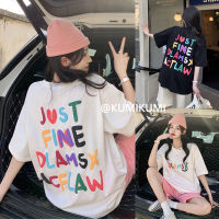 ? เสื้อ KUMIKUMI เสื้อยืดโอเวอร์ไซส์ cotton พิมพ์ตัวอักษรที่เรียบง่าย แฟชั่นและสวยงาม พร้อมส่ง/ใหม่ S-5XL