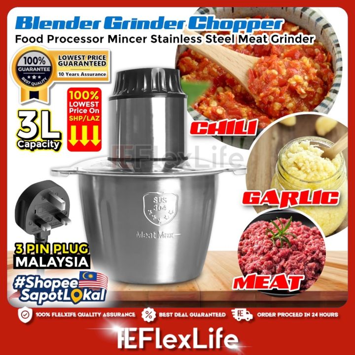 Stainless Steel Electric Meat Grinder Blender Mincer Food Chopper Processor  2/3L