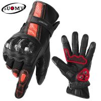 【CW】SUOMY Women Mens Gloves Motorcycle Goat Leather Gloves Vintage Full Finger Motocross Gloves Motorcyclist Pink Cycling XS-XXL