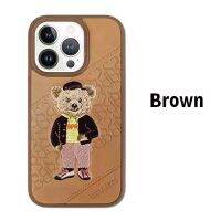 เคสโทรศัพท์หนังหมีน่ารักปักลาย3D สำหรับ Iphone 14 Pro Max ฝาครอบป้องกันสำหรับ Iphone 14 Pro 14 Plus สีม่วง