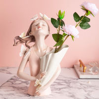 Resin Butterfly Figurine Bouquet Girl Ornaments Sculpture Statue Gifts Living Room Cabinet Flower Vase Arrangement Home Decor