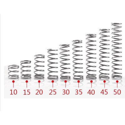 เส้นผ่านศูนย์กลางลวด10ชิ้นแบบใหม่0สปริงบีบอัดไมโครขนาดเล็ก8สเตนเลสสตีล OD 5มม./6มม./7มม./8มม./9มม./10มม./11มม./12มม./ความยาว10-50มม. สกรูตะปู