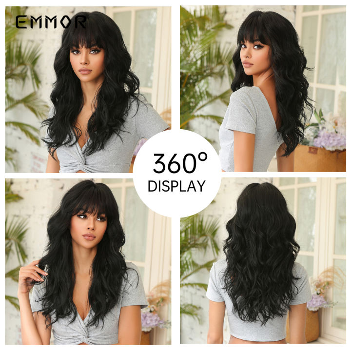 emmor-black-long-wave-wigs-with-bangs-for-women-วิกผมสังเคราะห์คุณภาพสูงคอสเพลย์ปาร์ตี้ผมสังเคราะห์ทนความร้อนธรรมชาติ