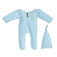 ☍ rfefefewfeerew 2 pçs roupa recém-nascido bebê macacão chapéu definir crianças foto tiro chapéus bodysuit roupas fotografia adereços