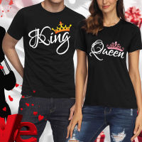 KING QUEEN Crown Print Couple T Shirt Lovers Short Sleeve O Neck Loose Tshirt Fashion Woman Man Tee Shirt Tops Clothes