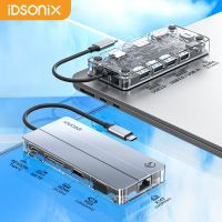 iDsonix USB C Docking Station Type-C HUB HDMI-compatible USB 3.0 Transparent HUB Adapter to PD100W SD/TF Card Reader RJ45 for PC