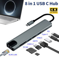 jianzhifen USB ชนิด C แท่นวางมือถือ USB C ฮับอะแดปเตอร์3.0 8ใน1 HDMI SD/อ่านบัตร TF สำหรับ Macbook Air แล็ปท็อปไอแพดอุปกรณ์ต่อพ่วงคอมพิวเตอร์