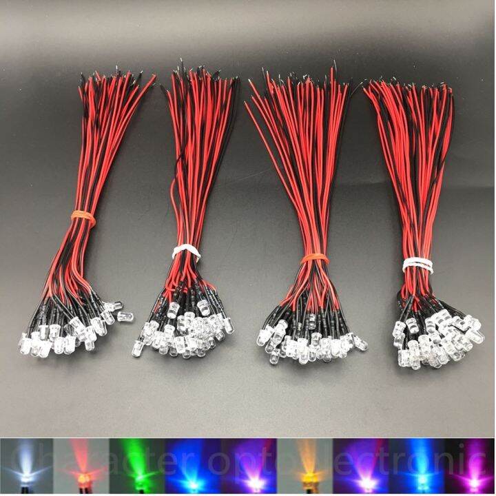 10-20-50-100pcs-3มม-5มม-สีแดง-เขียว-น้ำเงิน-rgb-3v-5v-12v-dc-แอลอีดีน้ำใสแบบมีสาย