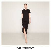 VICKTEERUT (ราคาปกติ 8,900-.) Short Sleeve Shift Dress with Frill Detailเดรสแขนสั้น ทรงตรง ตกแต่งระบาย