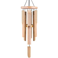 6 หลอดไม้ไผ่ Wind Chimes ธรรมชาติผ่อนคลายเสียงกลางแจ้ง Chimes มือแกะสลักสวนลานตกแต่งบ้านกลางแจ้ง-Yueyue