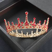 Baroque Vintage Royal Queen King Round Crystal Wedding Crown Bridal Tiaras and Crowns Diadem Bride Hair Jewelry Accessories