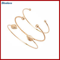 Bluelans®2/3 กำไลข้อมือบีซีเอสชุด Simple Arrow Knot Leaf ปลายเปิดกำไลข้อมือของขวัญเครื่องประดับ 3 ชิ้น/เซ็ต - INTL