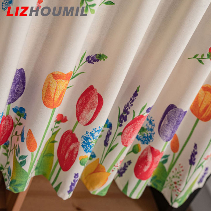 lizhoumil-tulip-ผ้าม่านพิมพ์ลายผ้าม่านแบบสั้น3ขนาดกันฝุ่นเป็นมิตรกับผิวม่านห้องน้ำฝ้ายลินิน