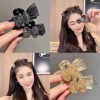 【Ready Stock】 ✖ C18 2022 Net Yarn Rhinestone Elegant Temperament Double-Sided Small Bow Headdress Side Bangs Clip Front Forehead Female Hairpin