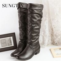 ﹍☄☎  Sungtin White Black Women PU Leather Knee High Boots Fashion Classic Cosplay Boots Brown Ladies Autumn Winter Shoes  Long Boots