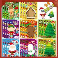 SHIWEI732880294 กันน้ำกันน้ำได้ สติกเกอร์ปริศนา DIY สำหรับเด็ก คาวาอิ ซานต้าซานต้า ของขวัญคริสต์มาสสำหรับเด็ก งานทำมือ ต้นคริสมาสต์ สติกเกอร์ประกอบใบหน้า เด็กผู้ชายเด็กผู้ชาย