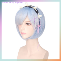 Senia Hajieru isikai seikatsu REM RAM ฝาแฝดสีฟ้าสีชมพูคอสเพลย์วิกผม + หมุดพรรคใหม่