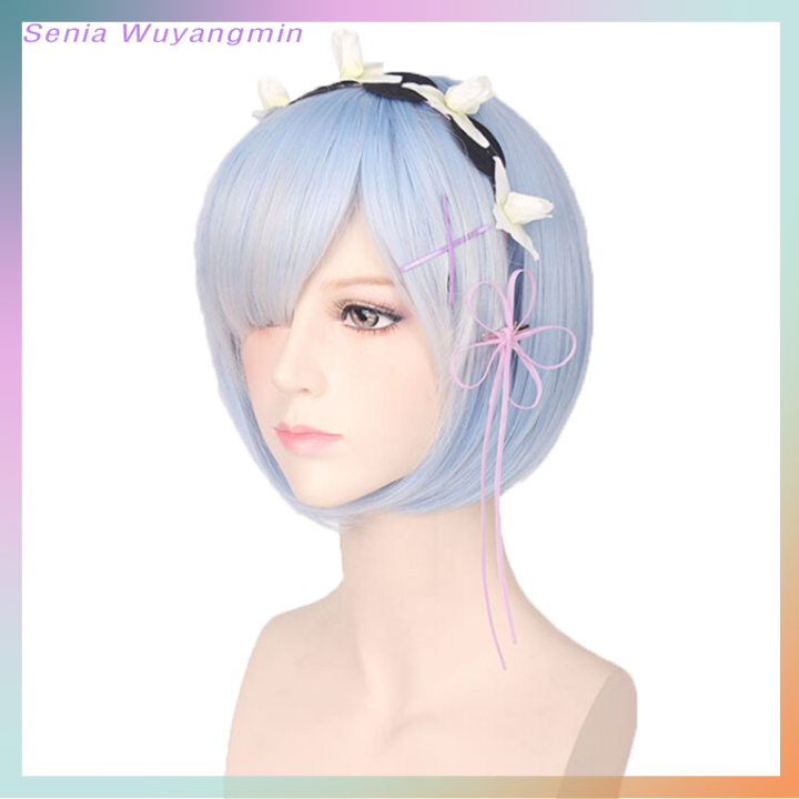 Senia Hajieru isikai seikatsu REM RAM ฝาแฝดสีฟ้าสีชมพูคอสเพลย์วิกผม