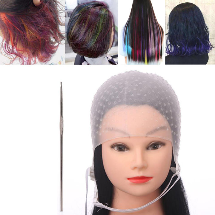 Silicone Hair Highlights Cap With Needle Reusable Hair Coloring Cap Hair  Dye Hat 