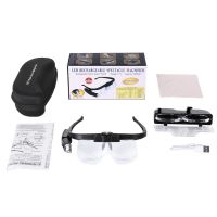 USB Rechargeable Headband Magnifier Head Mounted Magnifying Glasses with 2 LED Lights &amp; Removable Lensesfor Reading Close Work