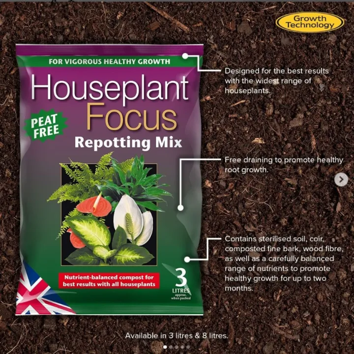 Growth Technology Houseplant Focus Repotting Mix 8 Litres (peat Moss 