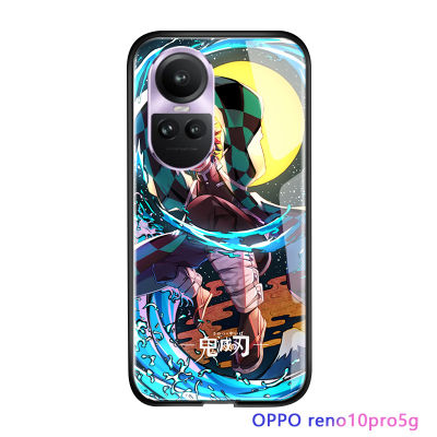 Serpens เคสสำหรับ OPPO Reno10 Pro 5G,อะนิเมะกันกระแทกสำหรับเด็กผู้หญิงผู้หญิงเคสโทรศัพท์ฆ่าปิศาจ Kimetsu No Yaiba Tanjirou Nezuko เคสกระจกนิรภัยมันวาว