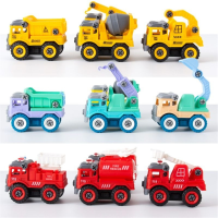 4pcs Kids DIY Construction Toys Engineering Car Fire Truck Screw Build and Take Apart Vehicle Models Fun Gifts for Boys Children