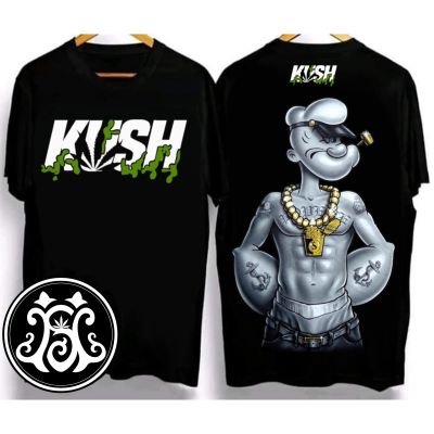 KUSH ออกแบบใหม่ Unisex เสื้อยืดที่มีสีสันผ้าฝ้าย 100% เสื้อยืดลายวินเทจ แขนสั้นลำลองผู้ชาย เสื้อยืดคอกลมการ์ตูนป๊อปอาย