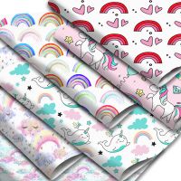 Rainbow Color Faux Leather Sheets Cute Unicorn Pattern Printed Synthetic Leather Fabric Roll for Earrings Hair Bows Making Cleaning Tools