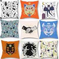 Halloween Decoration Room Decor Pillow Cover Sorceress Cat Printed Throw Pillow Case Home Decor Sofa Car Cushion Cover Wholesale