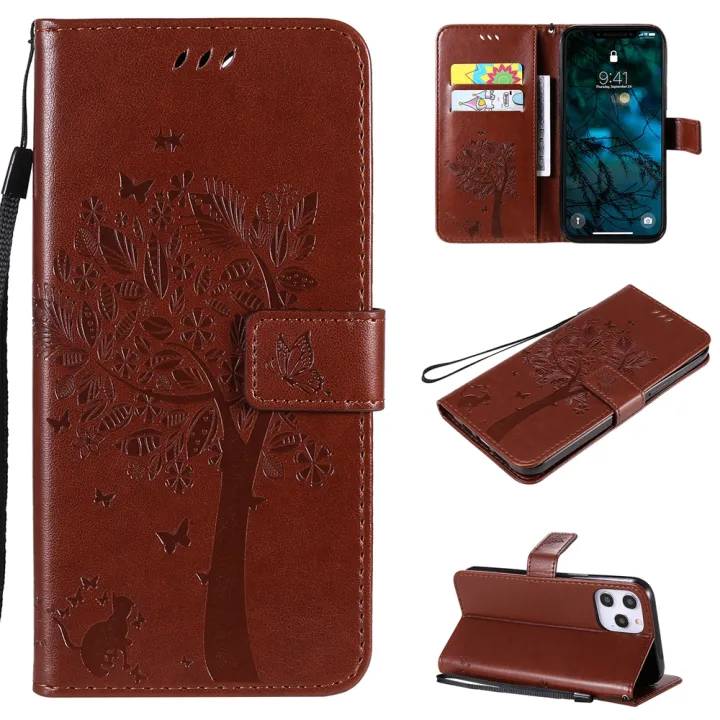 For OPPO A12 A12S A3S A5 A5S A7 AX5 AX7 AX5S A12E Find X3 X3 Pro X2 X2 X5 Pro Phone Case Tree Cat Magnetic Leather Wallet Card Slot Shockproof Flip Cover Casing