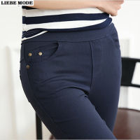 Womens Plus Size Skinny Fit Pants Stretchy Trousers Black Navy Blue Pull on Pencil Pants Elastic High Waisted Leggings Pockets