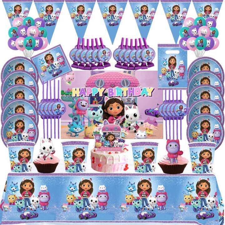 Gabby's Dollhouse Cats Birthday Decoration Balloon Table Plate For ...