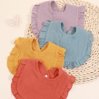 【CC】 1PCS Ruffle Cotton Baby Bibs Color Infant Bib Newborn Burp Cloths Bandana Scarf for Kids Boy Feeding Saliva