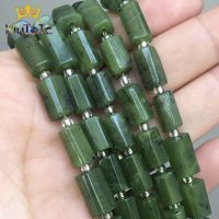 Natural Faceted Green Canadian Jades Stone Beads Cylinder Spacer Beads For Jewelry DIY Making Bracelet Charms Accessories 7.5