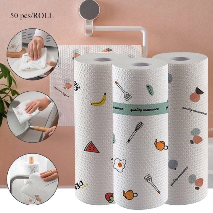 50Pcs/Roll From Reusable Lazy Rags Bamboo Towels Wet And Dry For Kitchen ~