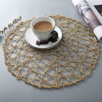 Golden PVC Hollow Non-slip Kitchen Accessories Placemat Coaster Insulation Pad Dish Home Hotel Decor Coffee Cup Table Mat Napkin