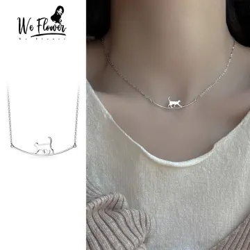 Silver Plated Cute Cat Pendant Necklace Clavicle Women Simple Chain Jewelry