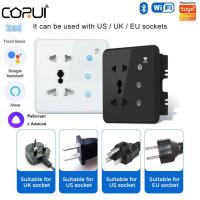 CORUI Tuya Wifi Smart Wall Socket 2 Street Lamp Touch Switch EU US UK Plug Timing Function Alexa Google Home Remote Control Ratchets Sockets