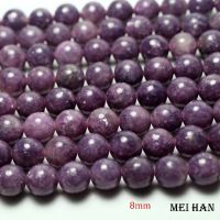 【✲High Quality✲】 WYSUYU SHOP Meihan 1เส้นธรรมชาติ8มม. สีม่วง Lepidolite อัญมณีกลมเรียบสำหรับการออกแบบเครื่องประดับ