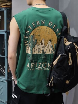 original American street fashion sports vest mens loose large size ruffian handsome ins printed vest summer cotton sleeveless T-shirt