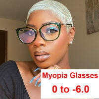 Myopia Optical Glasses For Women Blue Light Blocking Glasses Frame Luxury Designer Green Clear Cat Eye Glasses Retro -2.25 -2.5