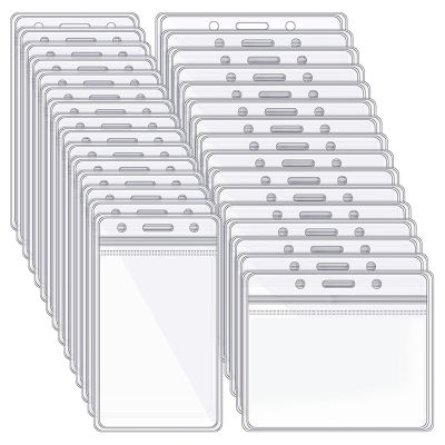 100 Pieces ID Card Name Badge Holder Clear Plastic Name Badge ID Card Holders Transparent Card Sleeve Pouch Waterproof