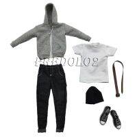 1/6 Action Figure Clothes Gray Hoodie T-shirt Jeans Shoes Toy Set Accessory