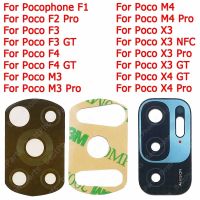 สำหรับ Xiaomi Poco X3 NFC X4 F2 F1โพโคโฟน F3 F4 GT M3 M4 Pro 5G พร้อมสติกเกอร์กาวฝาปิดเลนส์ด้านหลังเลนส์กล้องถ่ายรูปกระจกอะไหล่ทดแทน