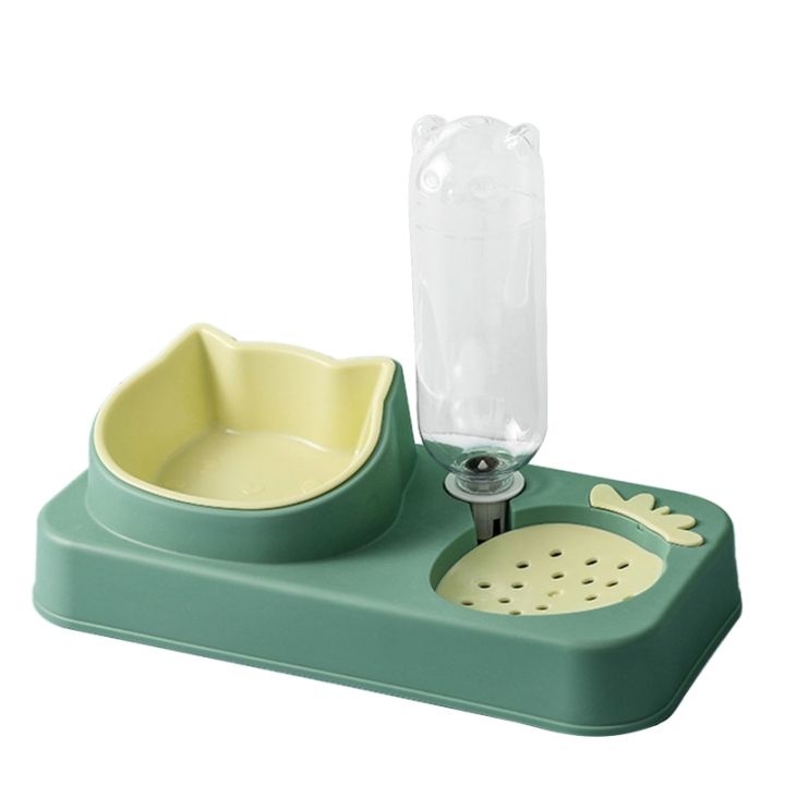 2-in-1-pet-tableware-ชามอาหารสุนัข-no-spill-automatic-water-dispenser-combo-set-สำหรับแมวชามสูง