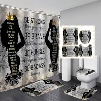 【CW】✈✿❐  African Woman Man Shower Curtain Set Luxury Gold Sets Afro   King Inspirational Quote