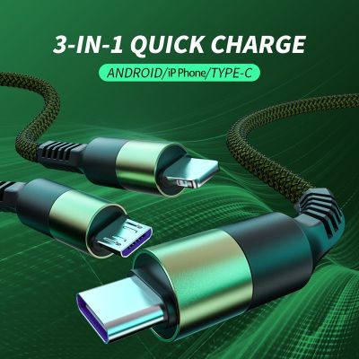 6A Super Fast Charger 3 In 1 USB Cable Multi Quick Charger Micro Usb Type-C Cable iP Phone Charger