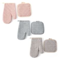 2pc Microwave Baking BBQ Glove Cotton Oven Mitts Heat Resistant Linen Potholders Non slip Kitchen Cooking Tools Mitten Workable